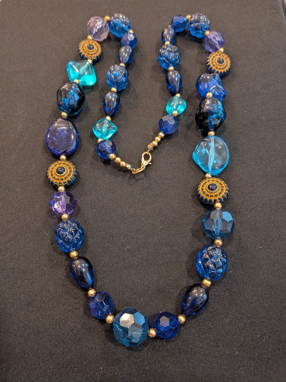 Handcrafted Blue Glass Beaded Necklace 24.5" - Elegant Statement Jewelry